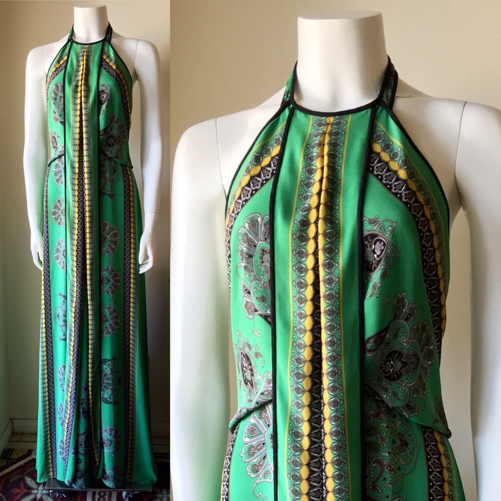 BCBGMAXAZRIA ARLENIS SCARF-PRINT EVENING GOWN